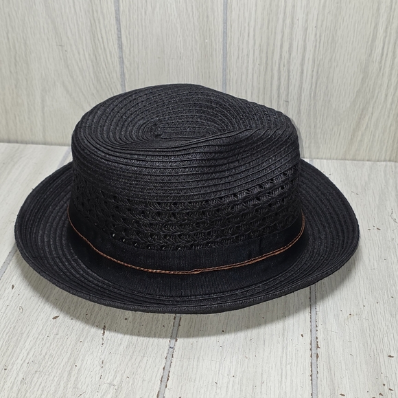 Biltmore Straw Milan Fedora Mens Black Hat Old School Grandpa Gangster 8" - Picture 10 of 10